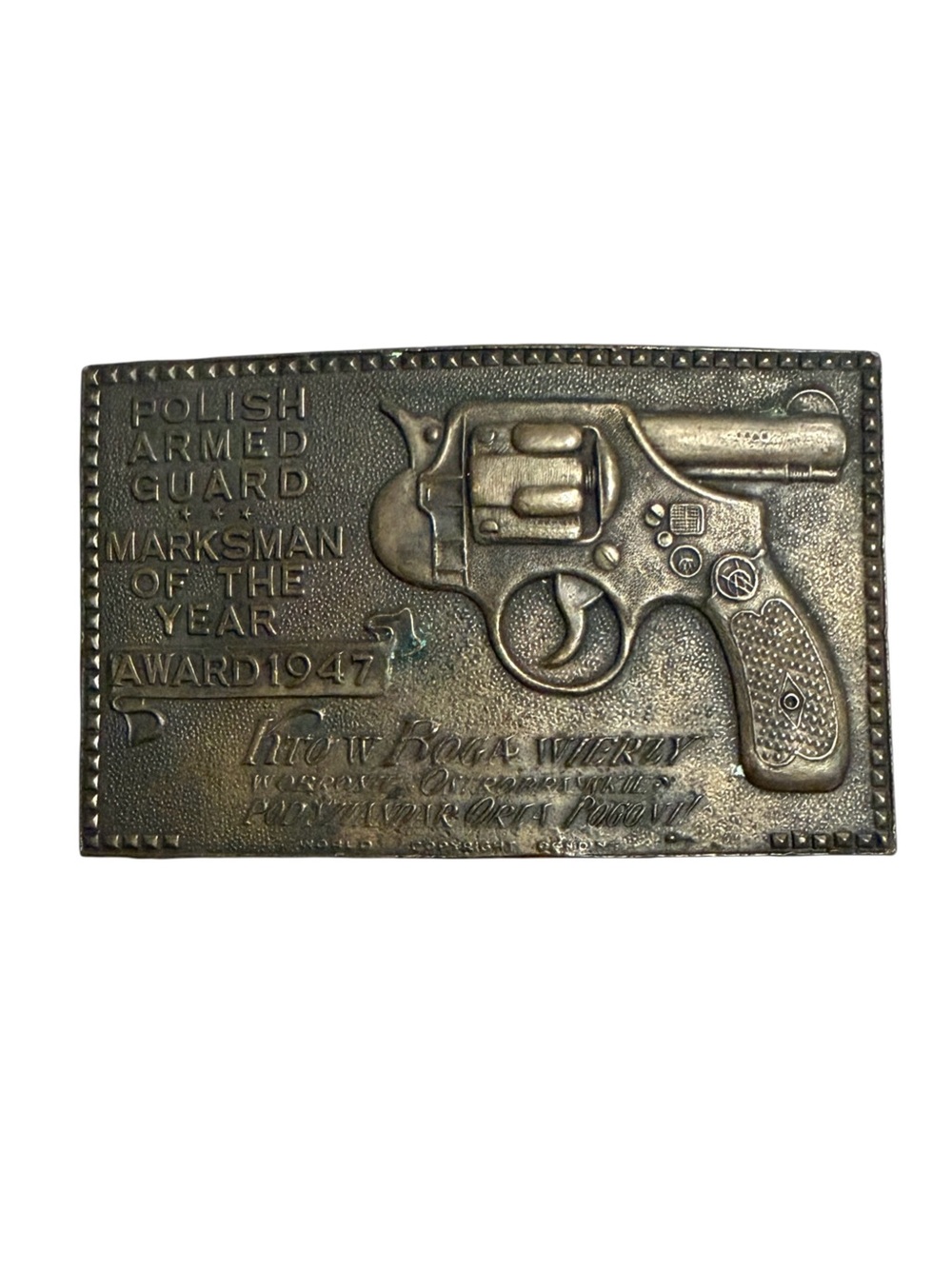 Tiffany Studio Brass Vintage Belt Buckle Marksman Award 1947 Gun Revolver